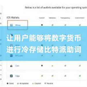 让用户能够将数字货币进行冷存储比特派助词